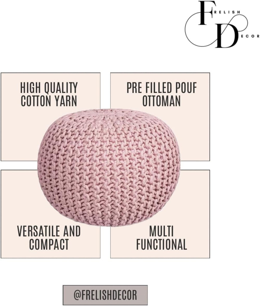 Round Pouf Ottoman Hand Knitted 100% Cotton Pouf Foot Stool - Knitted Bean Bag - Floor Chair Bedroom - Foot Rest for