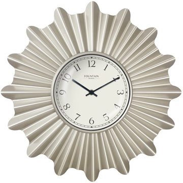 18" Mid Century Starburst Wall Clock, Morning Silver