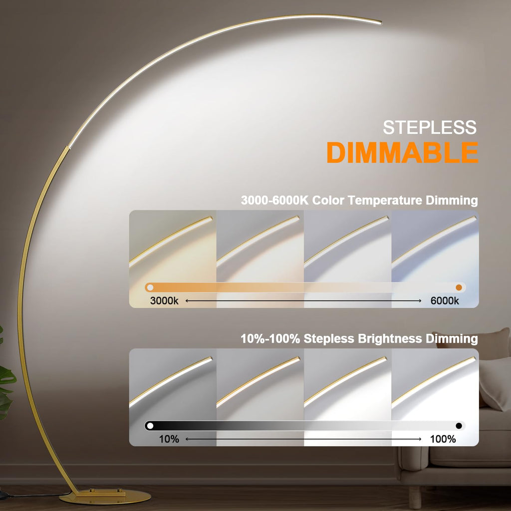 Dimmable LED Floor Lamp with 3 Color Temperatures, Ultra Bright Gold Arc Floor Lamp, Modern Standing Tall Lamp