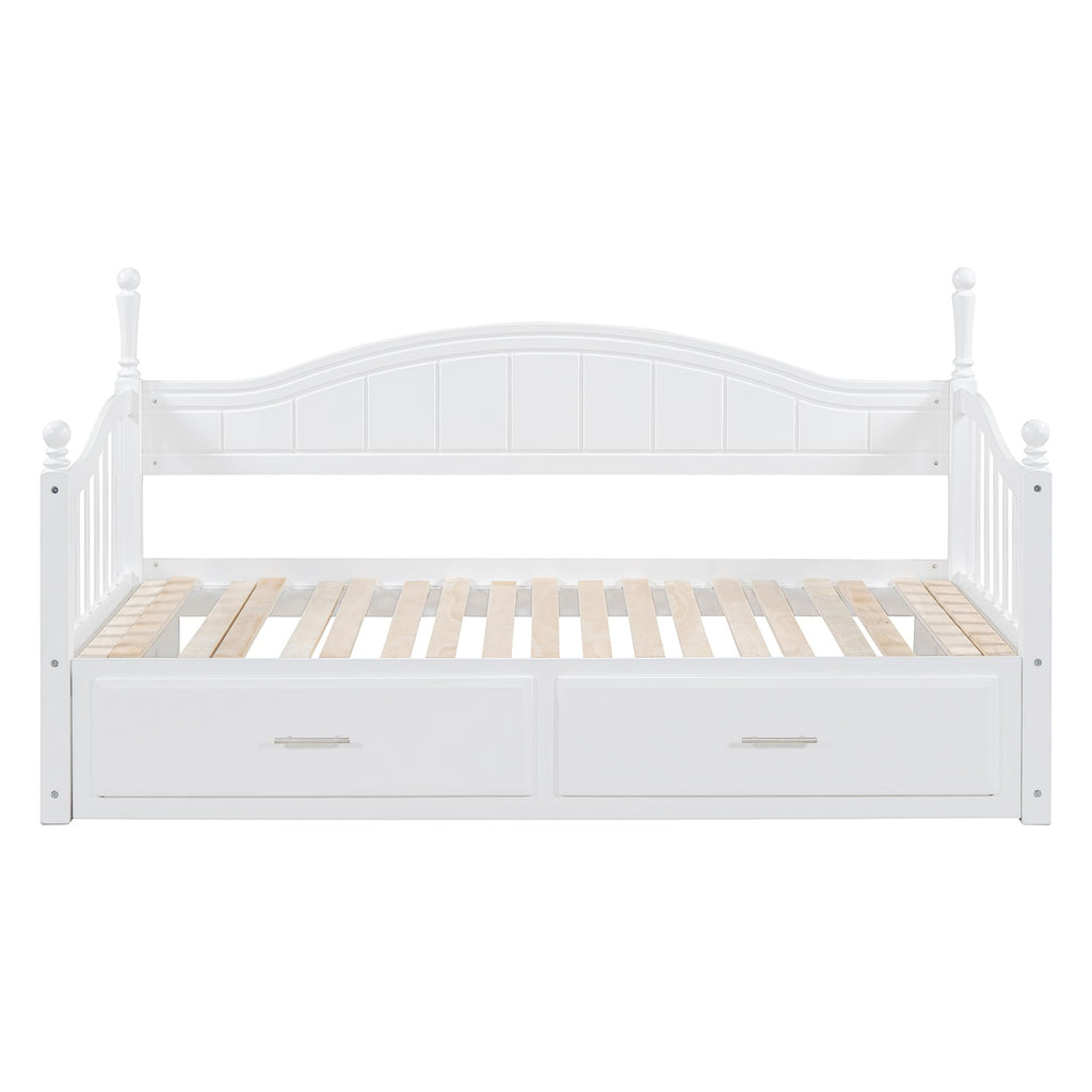Multifunctional Extending Day Bed with Trundle & Drawers Twin to King Wood Sofa Bed with Headboard No Box Spring