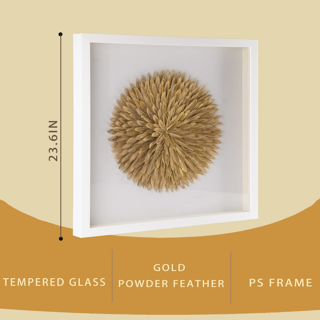 Gold Feather Artwork Paintings, 3D Canvas Art Wall Decor, Modern Wall Art Prints, Large Painting Wall Art With