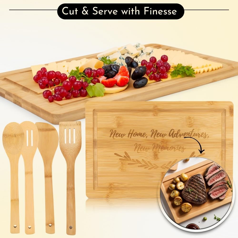 House Warming Gifts New Home - Home Essentials for New Home Gift Set Includes Scented Candle, Bamboo Cutting Board - Set of 18