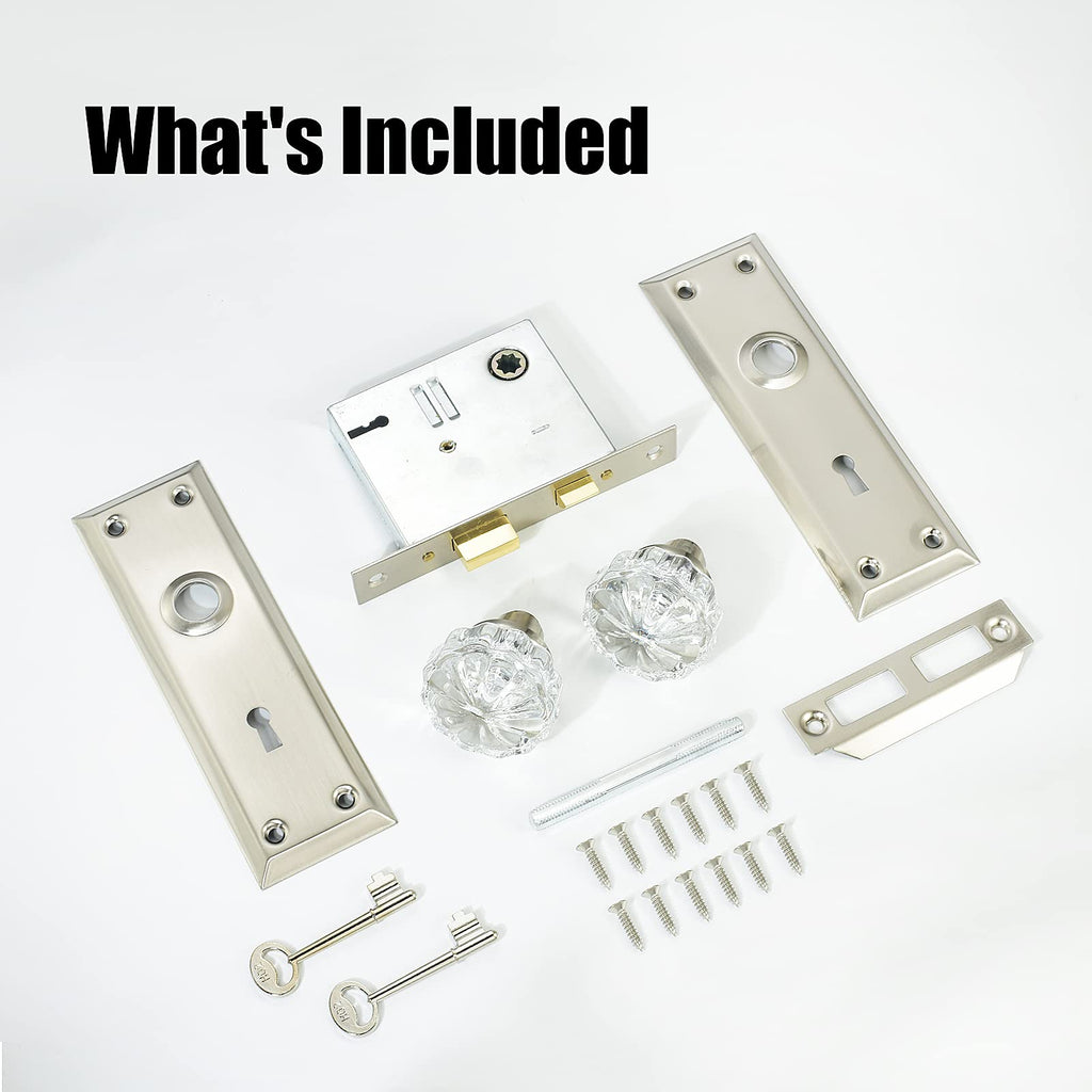 Mortise Lock Set for Interior Door with Crystal Glass Door Knobs