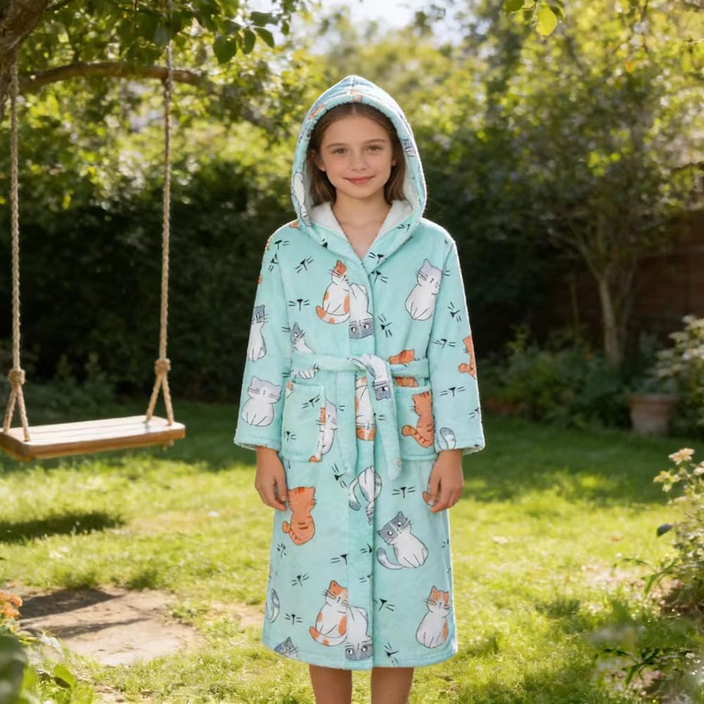Boys Girls Bathrobes,Toddler Boy Girl Robes,Children's Plush Soft Coral Fleece Hooded Pajamas Sleepwear for Kids