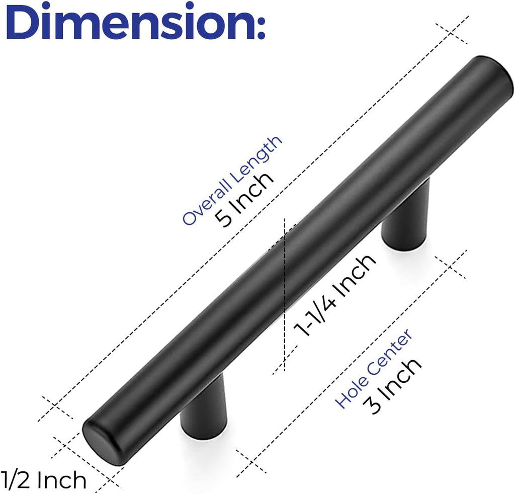 24 Pack | 5 Inch Cabinet Pulls Matte Black Stainless Steel Kitchen Drawer Pulls Cabinet Handles 5InchLength, 3Inch Hole