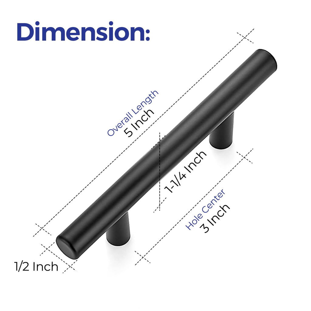Cabinet Handles, Matte Black,5" Length,3" Hole Center,30 Pack