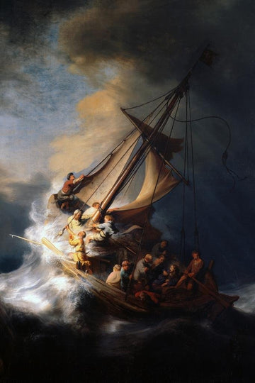 Laminated Rembrandt Jesus Christ Storm On Sea Of Galilee Poster Boat Painting Poster Dry Erase Wall Art 24x36
