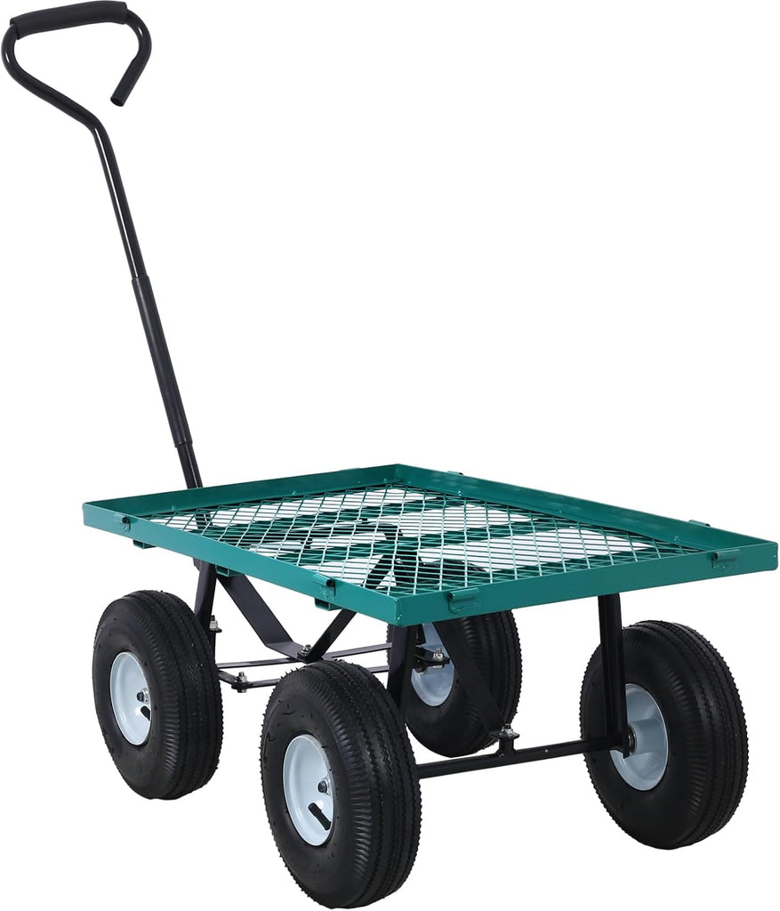 Heavy Duty Steel Garden Cart, 550 Lbs Yard and Garden Wagon, 10" Pneumatic Tires, Removable Mesh Sides Convert to