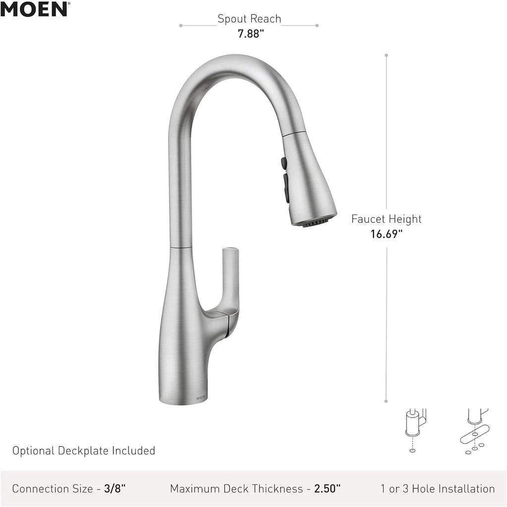 Leesi Stainless Pulldown Kitchen Sink Faucet with Power Boost, Transitional Kitchen Faucet, One-Handle Single Hole