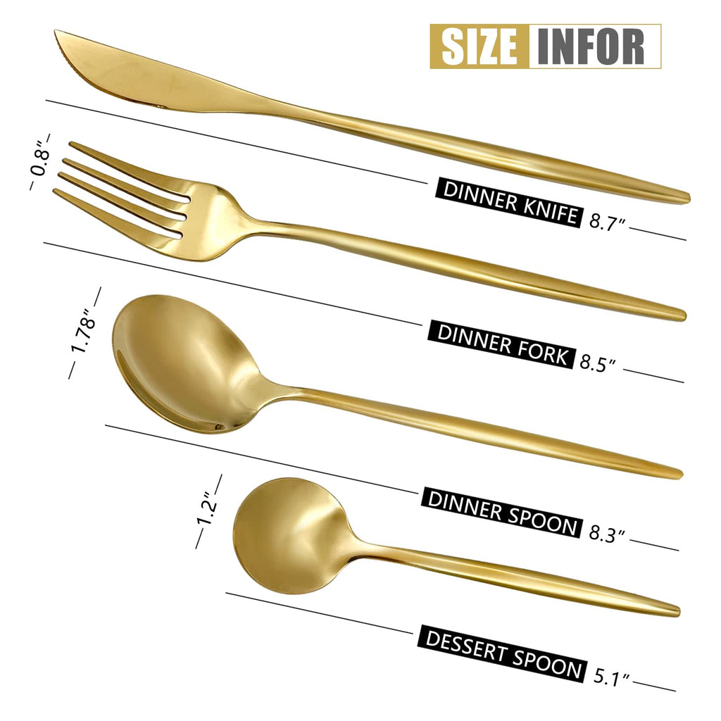 24 pcs Flatware Set, Gold Stainless Steel Flatware Set for 6, Knife Fork Spoon, Home Dinnerware Tableware Set for 6