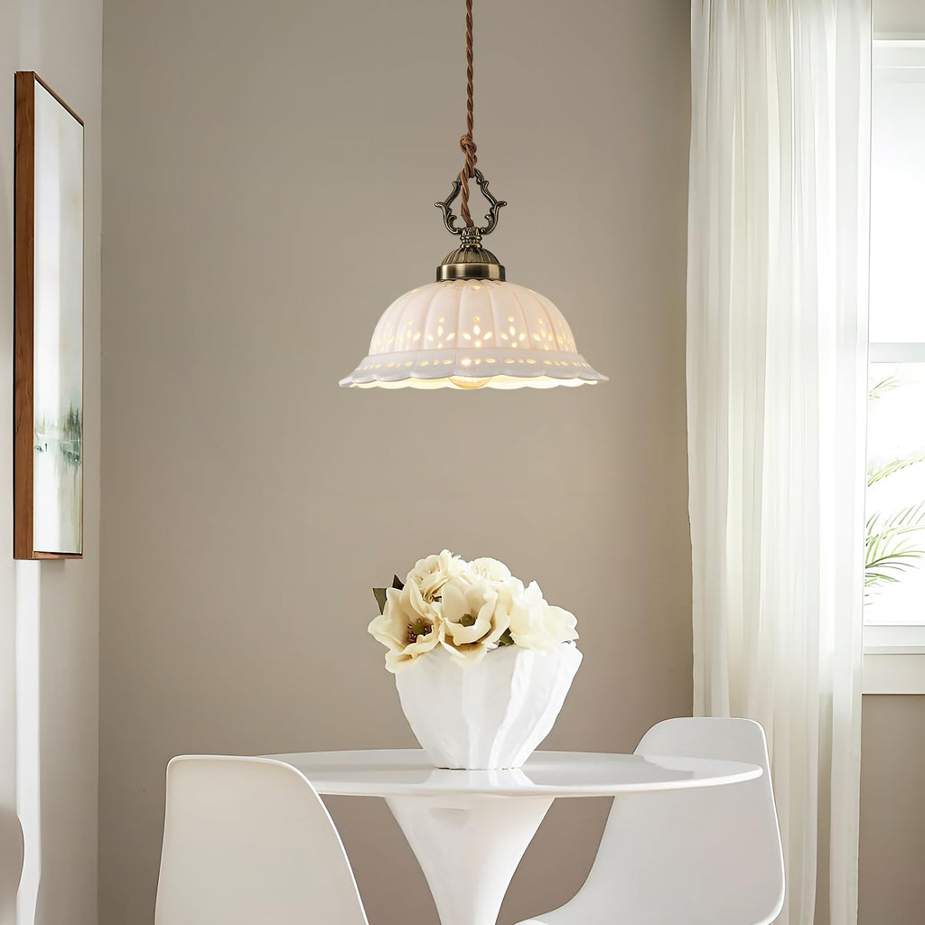 Ceramic Pendant Light 1-Light Adjustable Cord Industrial Ceiling Hanging Light Brass Vintage Chandelier Island Bar