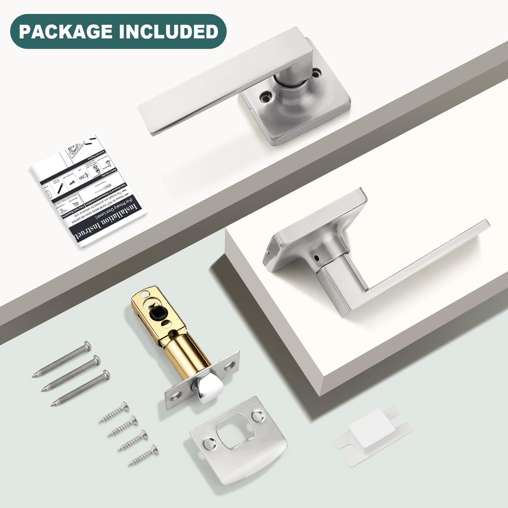 5 Pack Brushed Nickel Passage Door Levers Interior Door Handles Square Closet Door Lock Keyless Straight Lever Door