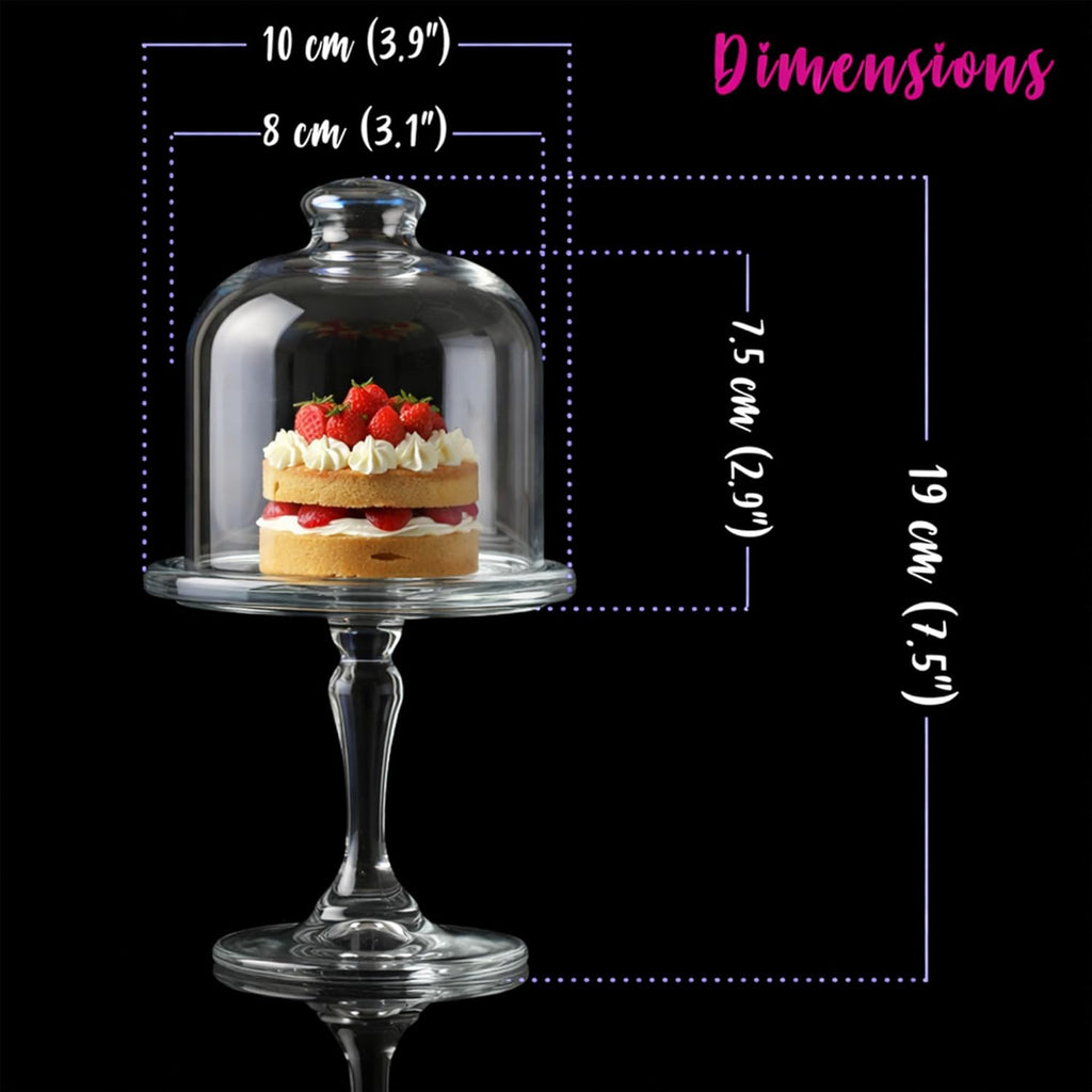 Mini Glass Cake Stand with Dome Lid - Small Pedestal Dessert Stand with Cover, Clear Glass Cupcake & Cookie Display