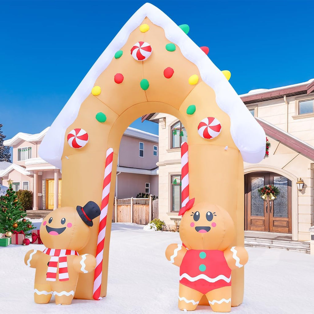 11.8 FT Christmas Inflatables Decorations Archway, Gingerbread Inflatable Yard Decorations with LED Lights