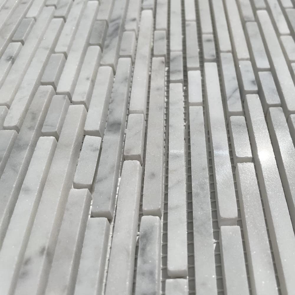 Carrara White Marble Bamboo Strip Waterful Heavy Rain Mosaic Tile Polished Kitchen Bath Wall Floor Backsplash Shower