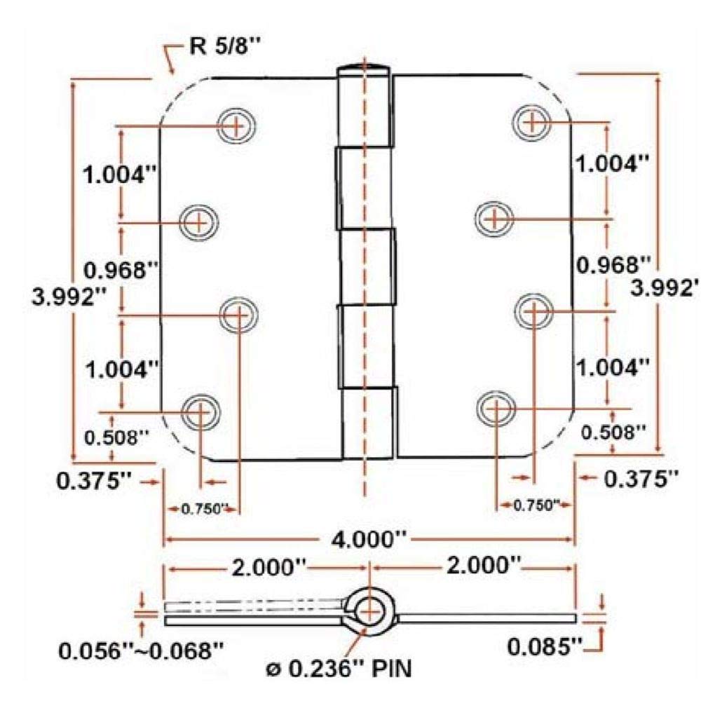Interior Door Hinge, 4", Satin Nickel