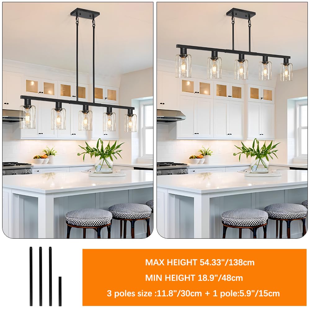 Kitchen Island Light, Black Dining Room Light Fixture Over Table, Farmhouse Linear Pendant Lights Kitchen