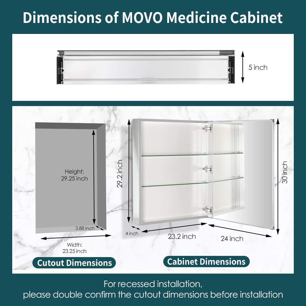 Medicine Cabinet with Mirror, 24 Inch x 30 Inch Aluminum Mirror Cabinet with Single Door, Bathroom Medicine Cabinet