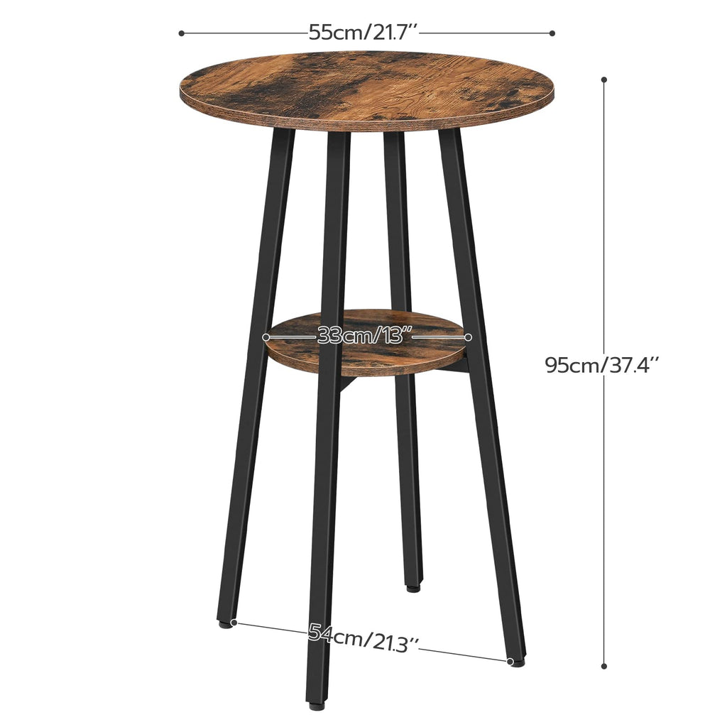 Bar Table, Round Pub Table, 2-Tier with Storage, 37.4" High Top for Small Spaces, with Top Particleboard, Easy to