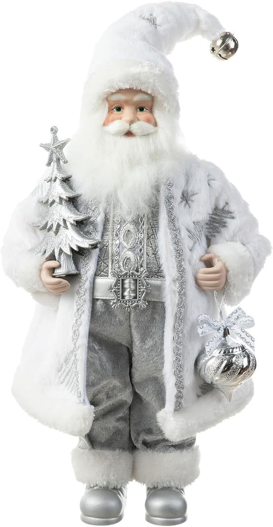 Handmade Christmas Traditional Santa Figurine, 18" H Faux Fur Christmas Frosty Santa Claus with Porcelain Face Xmas