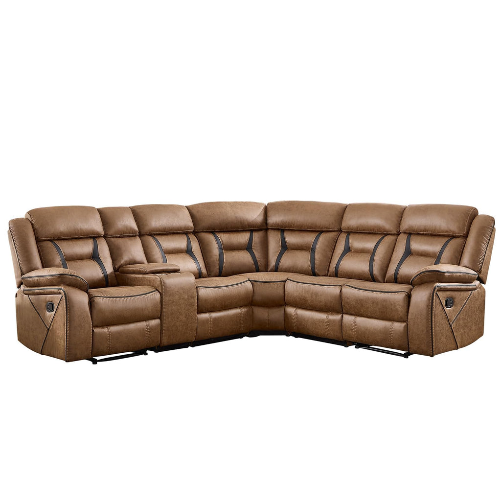 Faux Leather Reclining Sectional Couch, L-Shaped Sectional Corner Manual Recliner Sofa Home Furniture Set with