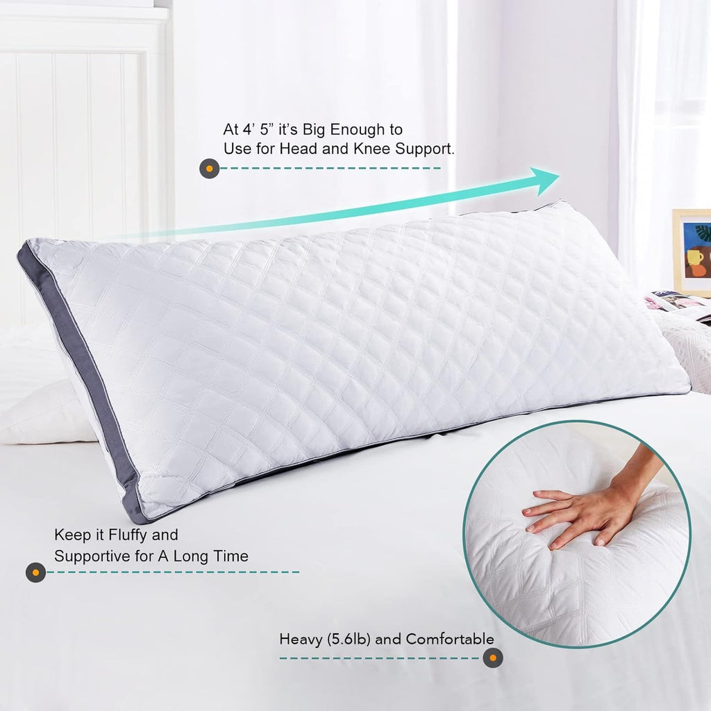Full Body Pillow for Side Sleeper, Adjustable Firm Long Bed Pillow | Extra Fill Plush Support - Large Quilted Loft