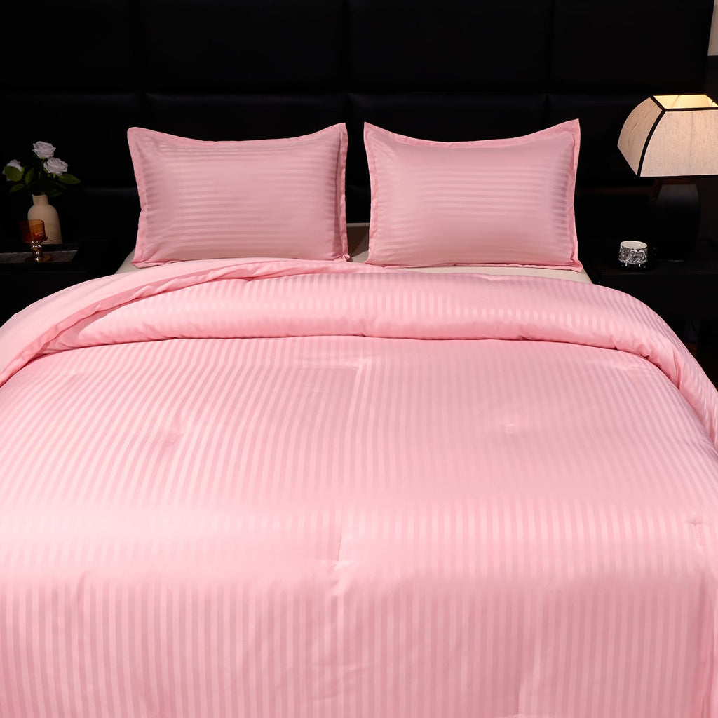 Pink Comforter Set Damask Striped Hotel Bedding Set
