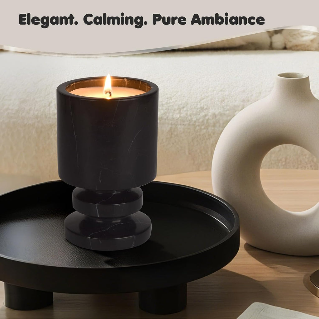 Marble Scented Candle | Handcrafted Black Marble Container | Warm Glow Home Decor | Soy Wax | Large Candle | Non
