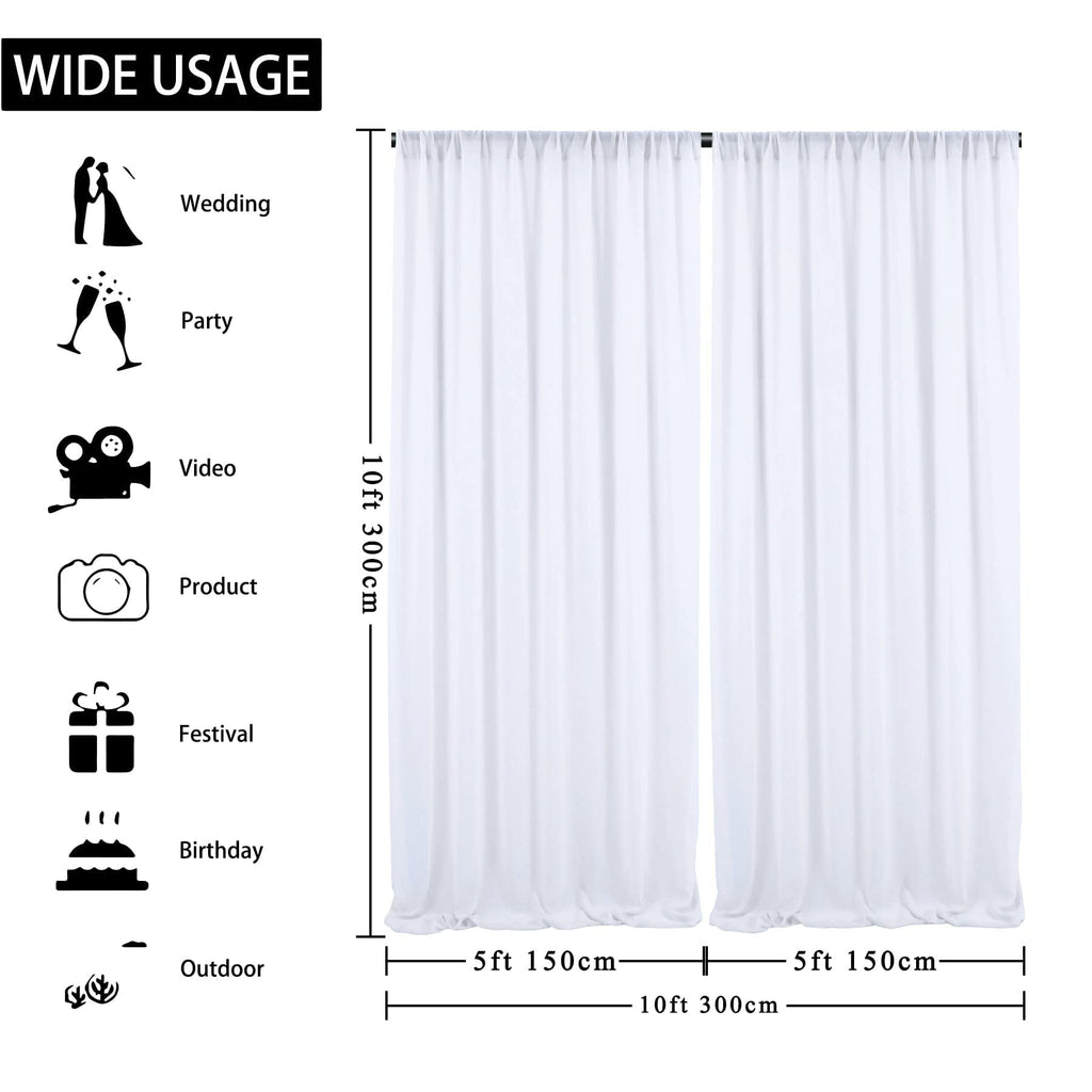 10ft x 10ft White Chiffon Backdrop Curtains, Wrinkle-Free Sheer Chiffon Fabric Photo Curtain Drapes for Wedding