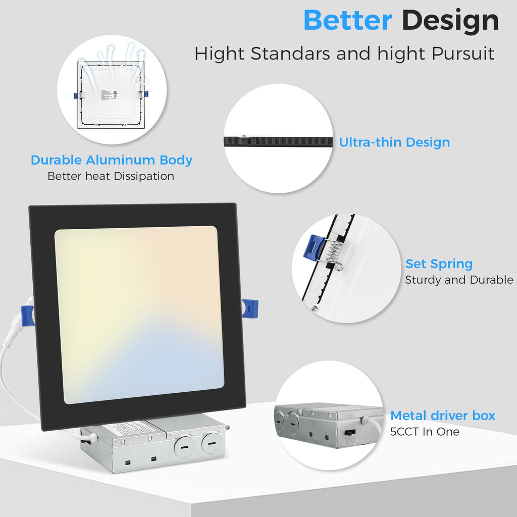 6 Pack 3 Inch Square LED Recessed Lighting, 5CCT, 6W, Dimmable