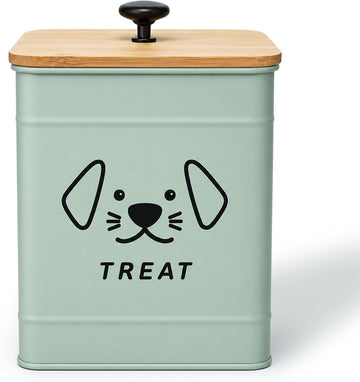Dog Treat Container 6" W x 8" H Metal Storage Canister with Bamboo Lid