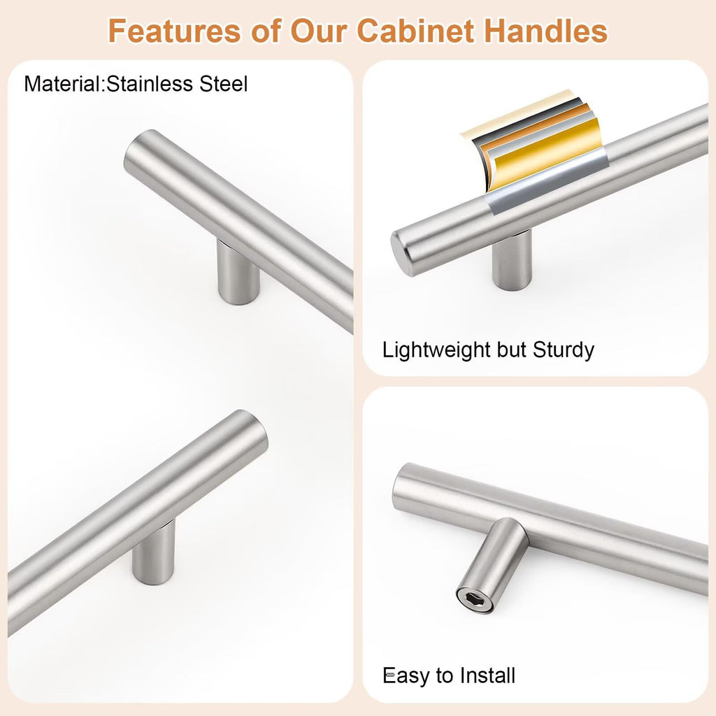 Brushed Nickel Cabinet Pulls & Handles 3-3/4" Hole Centers 30 Pack