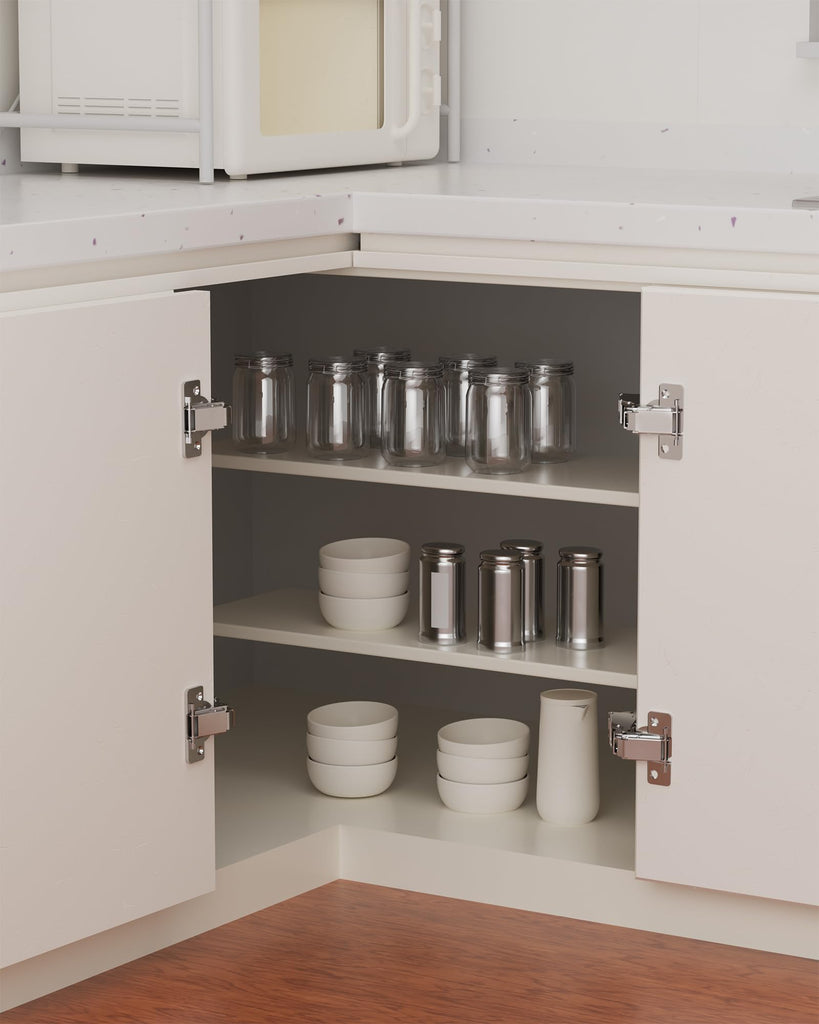 4 Pack 180 Degree Soft Close Cabinet Hinges, Lazy Susan & Kitchen Corner, 48mm Hole Distance, Concealed Face Frame &