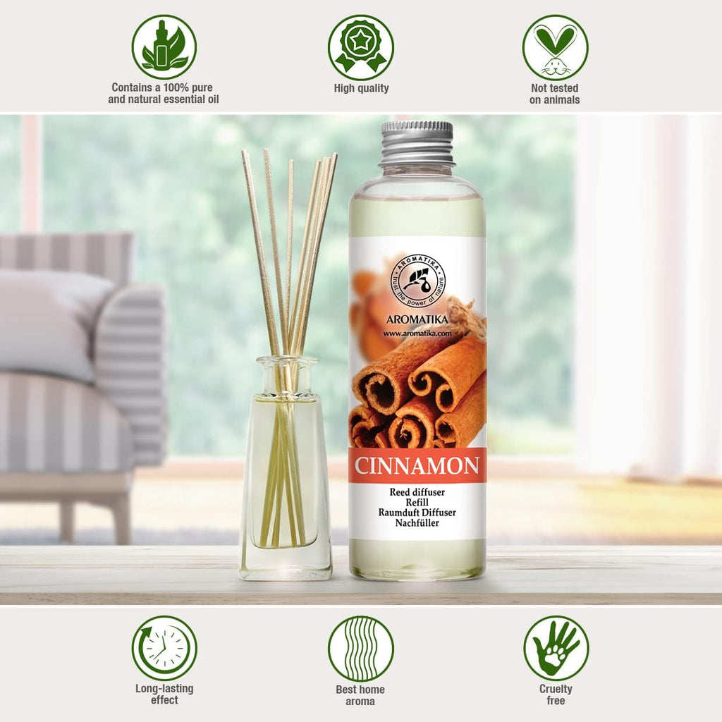Cinnamon Reed Diffuser Refill with Natural Essential Cinnamon Oil 6.8 Fl Oz - Fresh & Long Lasting Fragrance - Reed