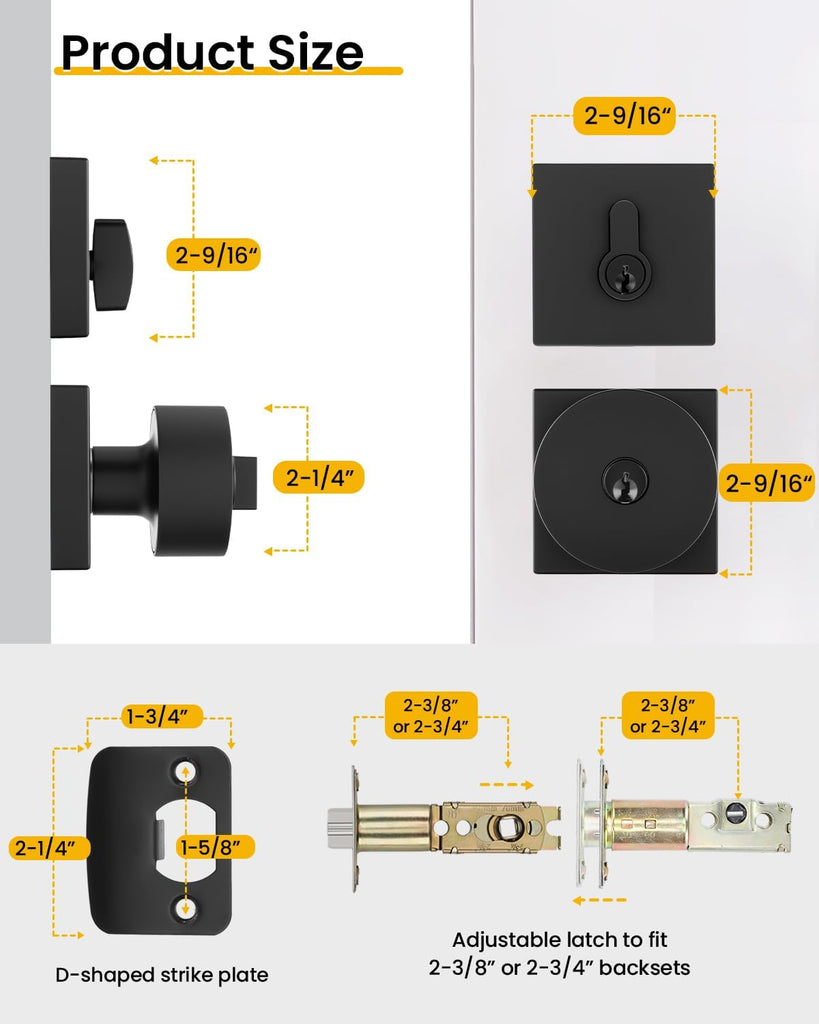 Black Exterior Door Knob with Deadbolt, Zinc-Alloy Front Door Knob and Deadbolt Set
