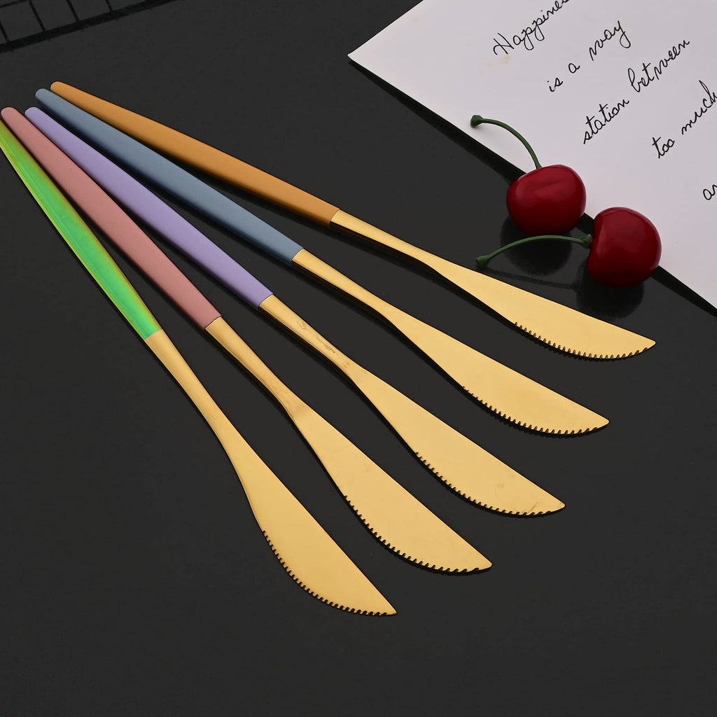Flatware Set 24 Piece, Stainless Steel Silverware Set, Macaron Small Fresh Color Cutlery Set, Modern Elegant