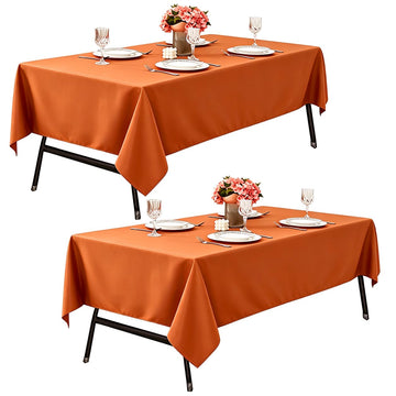 2-Pack 60x102 inch Rust Orange Table Cloths, Solid Stain and Wrinkle Resistant Oblong Tablecloth, Premium Plain Weave