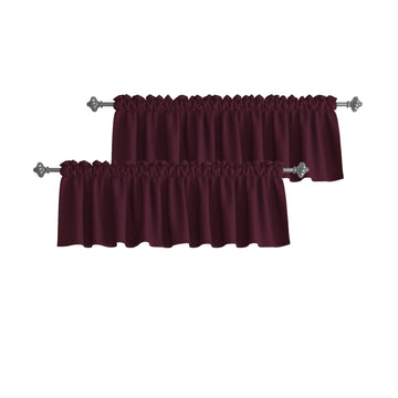 2 Pieces Burgundy Valance Curtain 18 inches Long Kitchen Living Room Darkening Rod Pocket Triple Weave Small Short