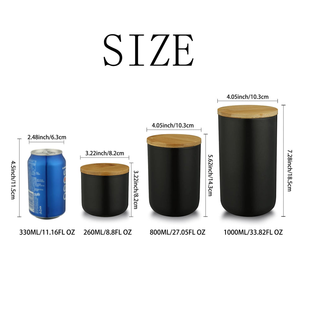 Ceramic Food Storage Jar Canister With Airtight Wooden Lid, Modern Design