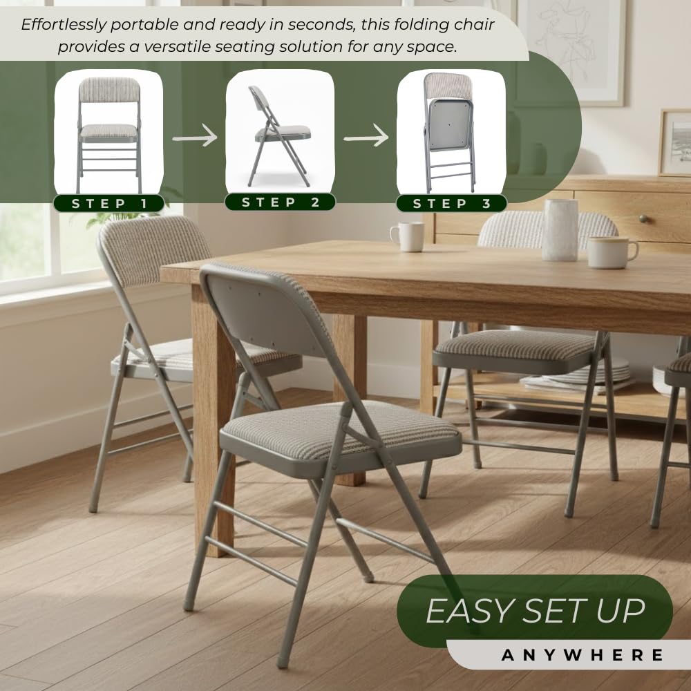 Pack of 4 (Fabric/Vinyl) Steel Frame Metal Foam Padded Folding Chairs (Black, Gray, White)