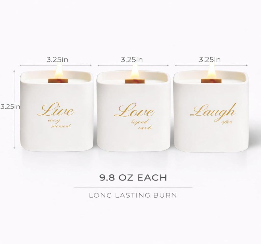 Set of 3 Premium Scented Soy Candles Gift Set | One Life Collection - Orange Blossom, White Tea & White Bloom |