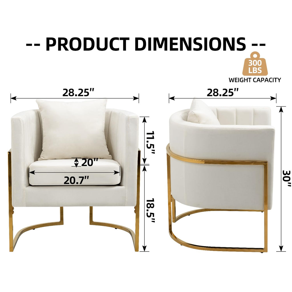 Velvet Accent Barrel Chairs Set of 2, Modern Arm Club Chair Set with Pillow /Bedroom/Guest Reception, Channel Tufted