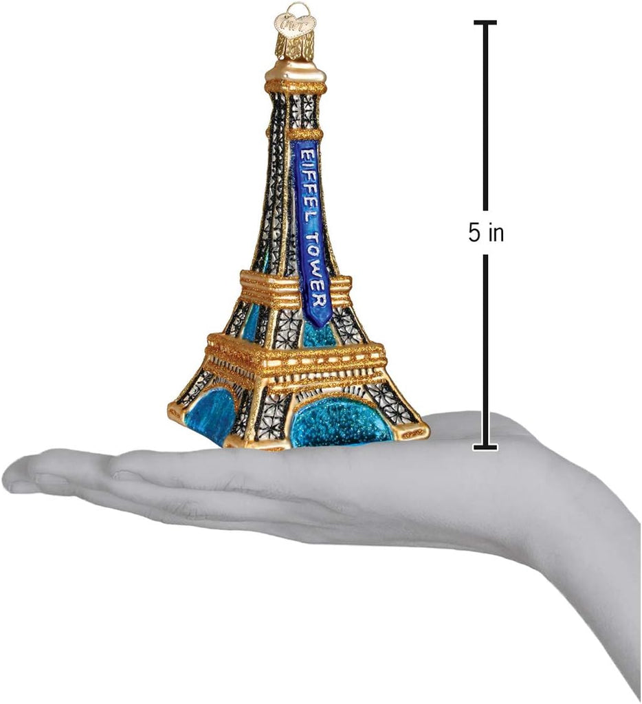Eiffel Tower Glass Blown Ornament, Handcrafted Holiday Decoration, Landmarks Collection