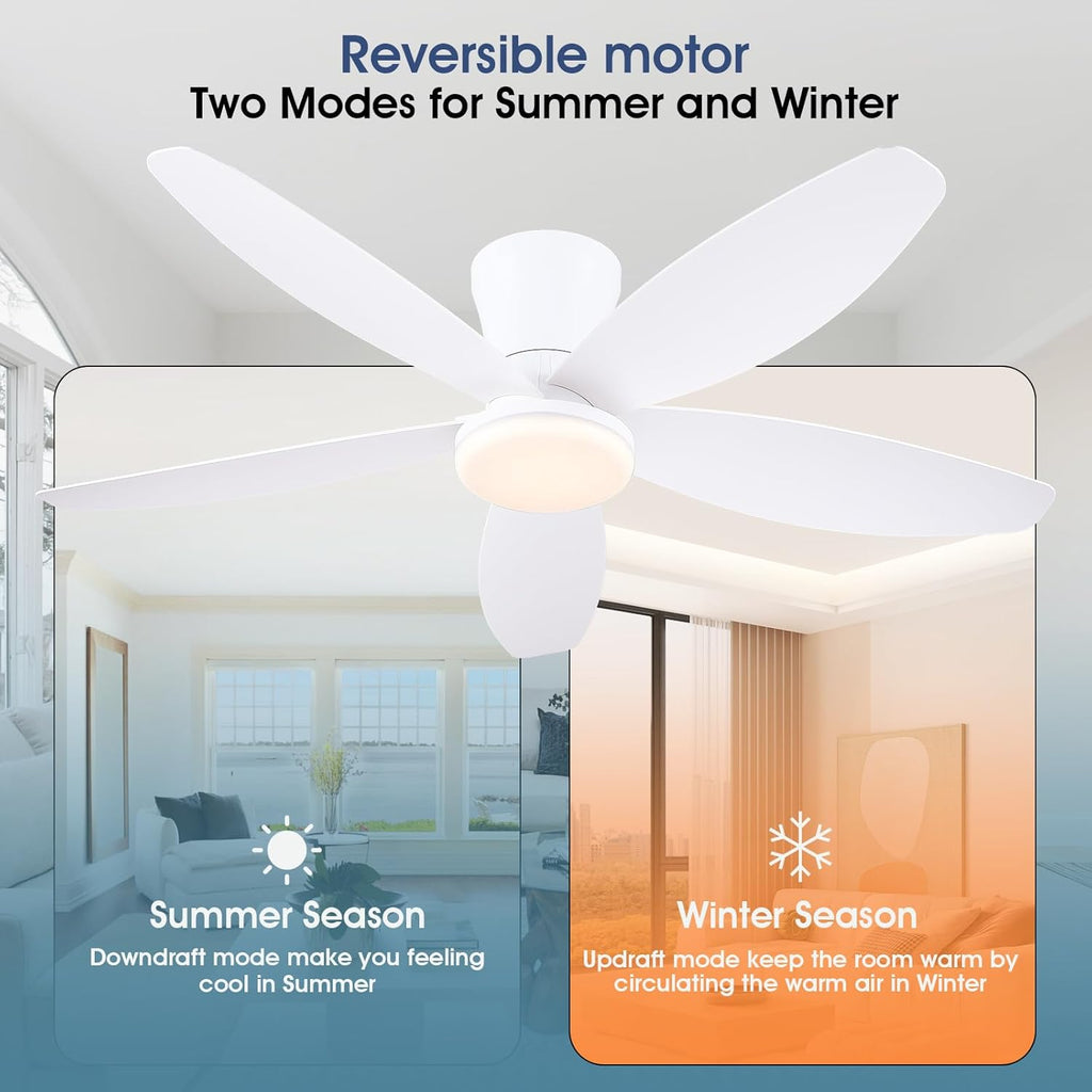 42" Ceiling Fans with Lights-Low Profile Ceiling Fan with Light and Remote/APP Control,Flush Mount,DC Reversible,LED Dimmable Modern Ceiling Fans for Bedroom,Indoor/Outdoor Patio Use(White) A101-B0CZH6X24P