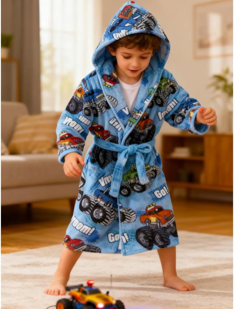 Boys Girls Robe Soft Fleece Hooded Bathrobe for Kids