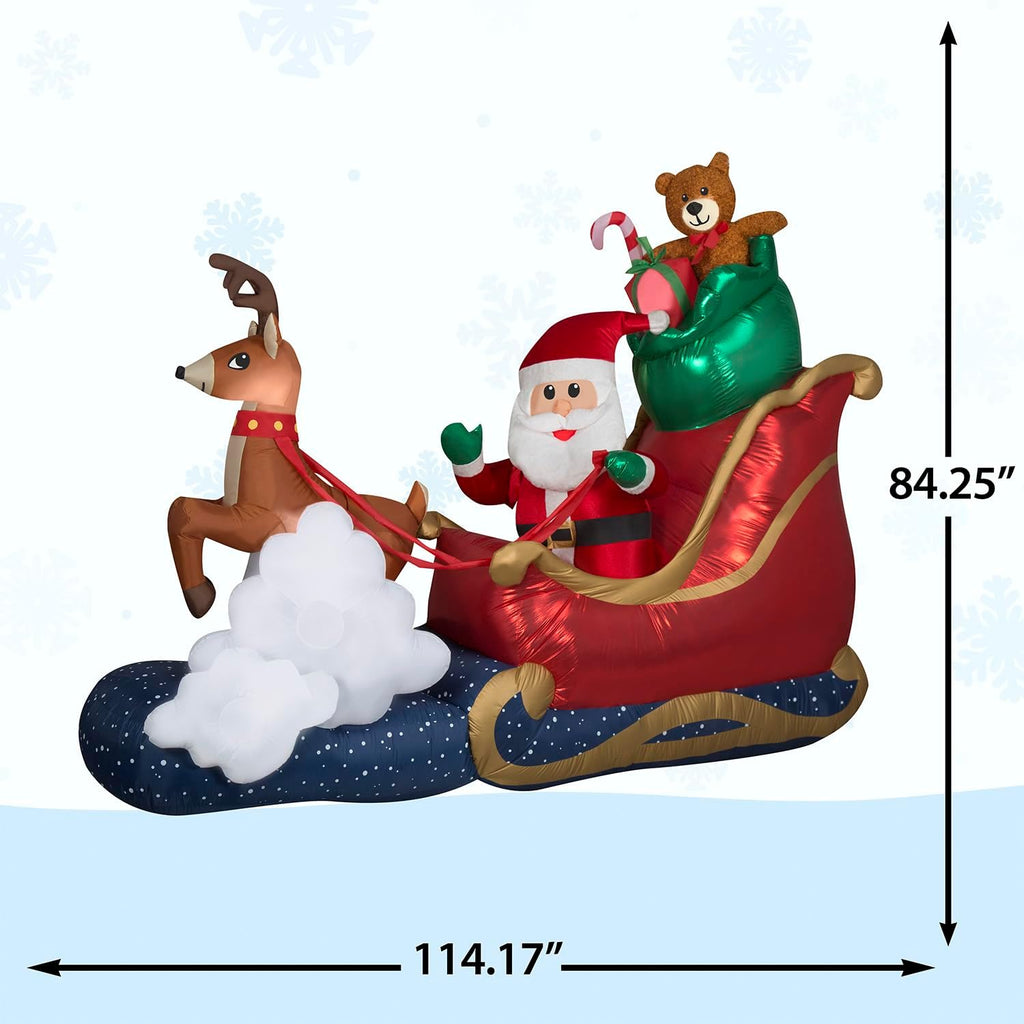 Animated Christmas Inflatable Santa in Sleigh, 7 ft Tall, Multi