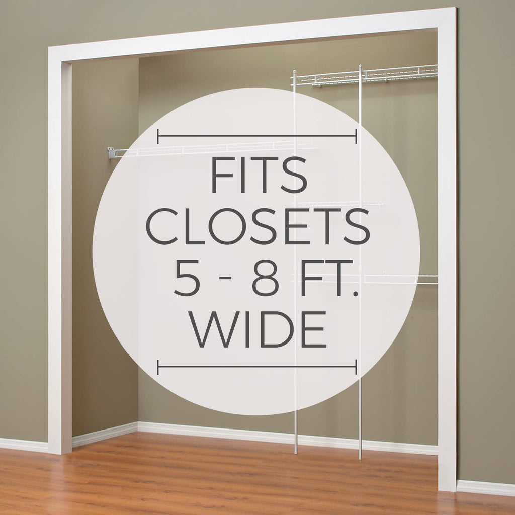 Wire Closet Organizer System, Adjustable from 5 to 8 Ft., with Shelves, Hardware, Durable Steel, Fixed Mount