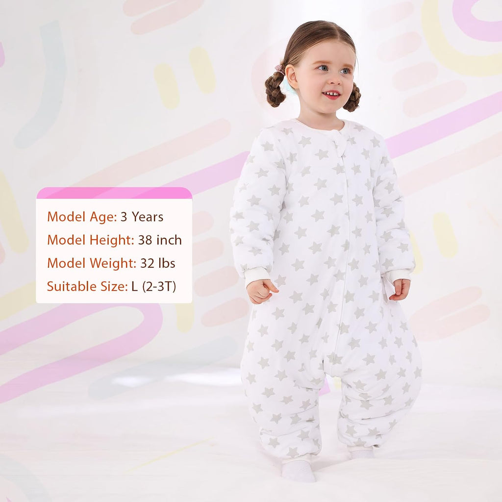 Toddler Sleep Sack with Legs, 2.5 TOG Winter Wearable Blanket, Cozy Cotton Walker Sleep Sack for Boys & Girls