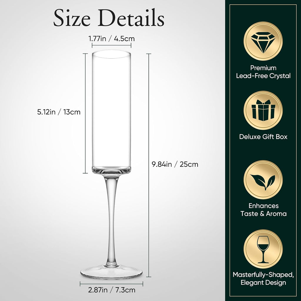 Champagne Flutes Set of 6 Hand Blown Elegant Champagne Glasses With Long Stem Elegant Sparkling Wine Stemware 6.5oz