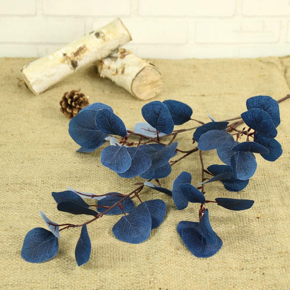 Artificial Eucalyptus Stems, Faux Eucalyptus Leaves,95cm, Navy Blue - Set of 4